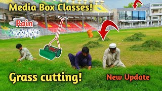 Grass cutting 💓 Arbab niaz cricket stadium peshawar latest update  Media box glasses [upl. by Ahsilra]