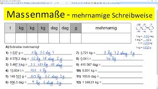 Massenmaße mehrnamige Schreibweise Übungsbeispiele 12 Stück [upl. by Nileuqay722]