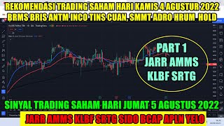 🆕 PART 1 Sinyal Jumat 5 Agustus 2022 Rekomendasi saham scalping trading JARR AMMS KLBF SRTG Analisa [upl. by Ennobe]