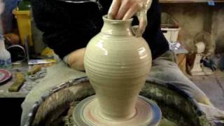 Making Throwing a Pottery Greek Roman Amphora Vase on the wheel [upl. by Ekihc]