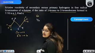 Relative reactivity of secondary versus primary hydrogens in free radical bromination of nbutan [upl. by Anayt]