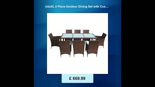 vidaXL 9 Piece Outdoor Dining Set with Cushions Poly Rattan Brown [upl. by Anyale]