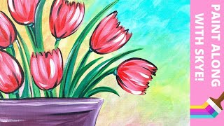 EP64 Tulip Bouquet Easy springtime tulip acrylic painting tutorial for beginners [upl. by Ilyse523]