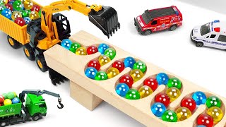 Marble Run Race ☆ HABA Slope amp Retro Makita Truck Excavator Garbage Truck Dump Truck Ambulances [upl. by Rabaj]