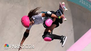 Teenage podium sweep in skateboard park final Arisa Trew 1st Cocona Hiraki 2nd Sky Brown bronze [upl. by Brunn]