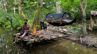 3 DAYS solo survival CAMPING Catch and Cook Fishing Bushcraft Skills Hammock Shelter [upl. by Ynattib]