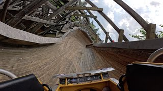 TRACKLESS WOODEN BOBSLED COASTER  Flying Turns at Knoebels [upl. by Roddy]