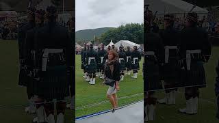 Balaklava Company 5 SCOTS forming a guard of honour to welcome the Chieftain to Ballater Games [upl. by Aihsyt]