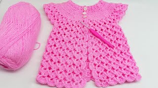 Tığ İşi Örgü crochet baby jacket Tığ işi bebek yelek hırka ceket modeli [upl. by Atarman]