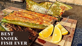 Snoek Fish Wrapped in Banana Leaf  Fish on the Braai by Xman amp Co [upl. by Lebaron]