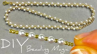 Easy Seed Bead Jewelry Making Tutorials Pearl Necklace  Jewellery Making at Home [upl. by Breeze]