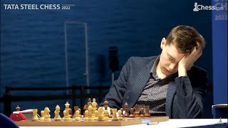 Praggnanandhaa destroys Andrey Esipenko leaving him disappointed  Tata Steel Chess Round 13 [upl. by Elolcin42]