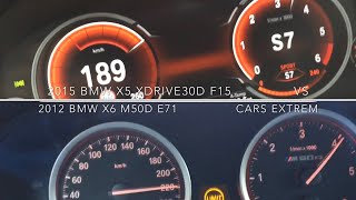 0250 KMH RACE 2012 BMW X6 M50d E71 VS 2015 BMW X5 xDrive30d F15 [upl. by Lana202]