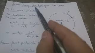 Bohrs Theory for Hydrogen Like Atom Part1 [upl. by Lucine686]