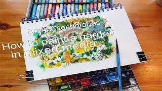 Brusho Techniques  Mixed media tutorial  How to paint a garden [upl. by Ilam]