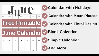 June 2024 Calendar with Holidays  Free Printable 2024 calendar june2024 [upl. by Shelburne]