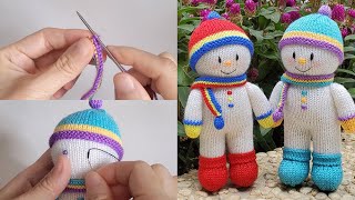 Knitting Doll Free Pattern  Toybox Snowman Part 4 scarf putting all together [upl. by Michale]