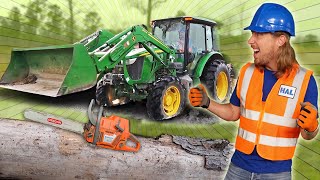 Tractors for Kids  Farm work with Chainsaw and Real Tractor [upl. by Aneehsirk]