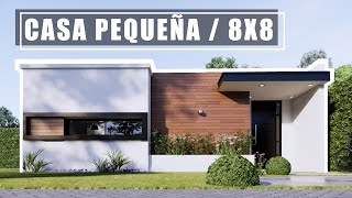 CASA DE 8X8 MODERNA DE UNA PLANTA CON DOS RECÁMARAS  PLANO DE CASA 64 M2 [upl. by Mab]