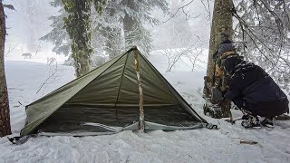 Encountering a Hungry Wolf in a Misty Forest  A Winter Camping Adventure in Deep Snow [upl. by Arymahs]