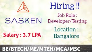 Sasken Technologies Hiring freshers for the Role of DeveloperTesting Position [upl. by Sreip]