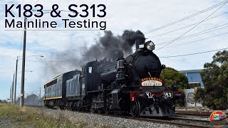 Mainline Testing of a Blue K  K183s Third Mainline Test Run Newport  Sunshine  Steamrail VIC [upl. by Nediarb]