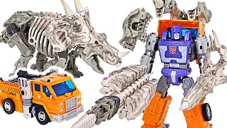 Transformers Kingdom Huffer Ractonite Combined transform into truck and dinosaur  DuDuPopTOY [upl. by Aisekal]