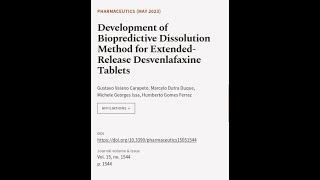 Development of Biopredictive Dissolution Method for ExtendedRelease Desvenlafaxine T  RTCLTV [upl. by Pepin]