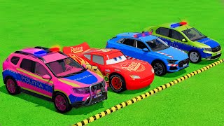 TRANSPORTING PIXAR CARS amp FRUITS WITH COLORED amp JOHN DEERE vs CLAAS vs TRACTORS  BeamNGdrive 983 [upl. by Seraphim]