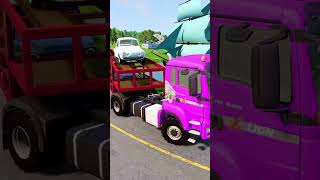 Double Flatbed Trailer Truck vs Speed bumps  Train vs Cars  Tractor vs Train  BeamNG Drive 005 [upl. by Euqinimod]