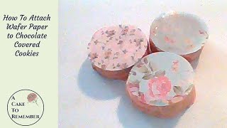 How to attach wafer paper to chocolate covered cookies Cookie decorating tips and tutorials [upl. by Brenk301]