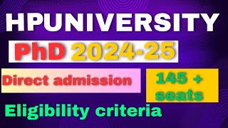 HPU PhD l Online Application l 202425 l Eligibility Criteria l Final Selection on basis of PG Merit [upl. by Aelegna]