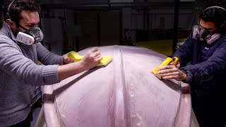 Grinding Filling Fairing and Priming a Fibreglass Boat Hull  Healey Boat Restoration Part 6 [upl. by Platas]