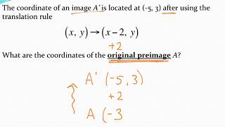 Using a translation rule to find coordinates of a preimage working backwards [upl. by Ora]