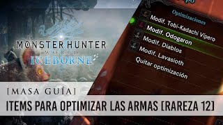 Monster Hunter World Iceborne en Español  Items para PersonalizarMejorarAumentar Armas Rareza 12 [upl. by Ettebab]