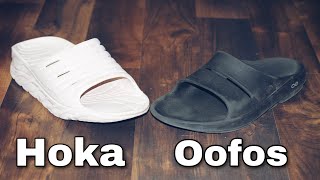 Oofos vs Hoka Recovery Slides  Recovery Sandals [upl. by Ariajaj]