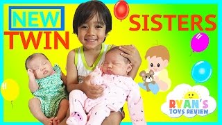 TWIN GIRLS Reveal Ryan ToysReview Newborn baby sisters New Family Members [upl. by Leela146]