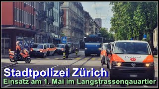 1Mai Demo Zürich  Stadtpolizei Zürich kesselt Demonstranten an der Langstrasse ein [upl. by Kealey804]