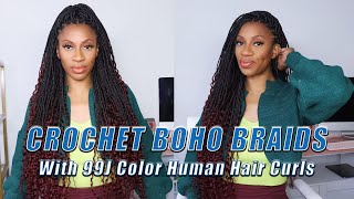 EayonHair Crochet Boho Braids With 99J Color Human Hair Curls [upl. by Llertnod]