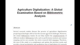 Agriculture Digitalization A Global Examination Based on Bibliometric Analysis [upl. by Ecylla]