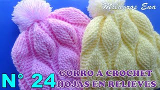 Como tejer el Gorro N° 24 a crochet en punto hojas en relieves para bebes niñas y damas paso a paso [upl. by Adaline]