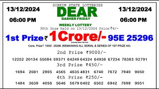 SIKKIM Lottery Sambad Today 6pm 131224 Dear Lottery Result Pdf Download [upl. by Tarrsus]