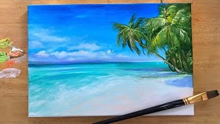 ACRYLIC PAINTING TUTORIAL  HOW TO PAINT A TROPICAL BEACH🌴 STEP by STEP🌴🎨 [upl. by Rodman19]