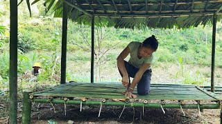 Girl completes bamboo roof with palm leaves  bad guys always follow homeless [upl. by Kcirrem239]