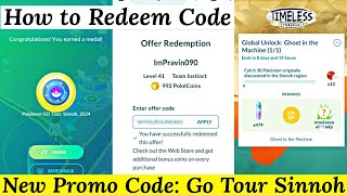 How to Redeem new Promo Code in Pokemon Go  Go Tour Sinnoh 2024 Timed Research  Pokemon Go Codes [upl. by Lamahj]