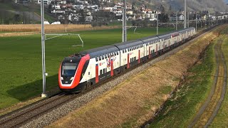 4K SBB CFF FFS Bahnverkehr Schweiz zwischen Rorschach und Chur nach Rüthi SG Kanton Sankt Gallen [upl. by Elrem292]