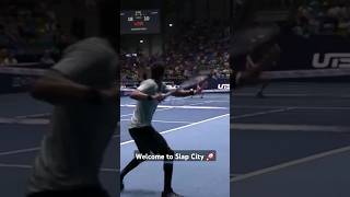 Gaël Monfils Insane return winner and dancing skills at the ultimatetennisshowdown1774 tennis [upl. by Haisi]