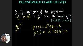 Polynomials class 10 PYQs  If one zero of the polynomial x23xk is 2 then find the value of k [upl. by Frazer]