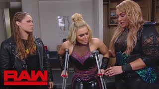 Nia Jax and Ronda Rousey check on Natalya in the trainers room Raw June 4 2018 [upl. by Anaoj]