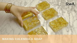 Melt And Pour Soap Making Tutorial  How To Make Calendula Soap [upl. by Rabkin996]